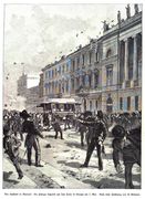 soldati e rivoltosi davanti a palazzo Saporiti su Corso Venezia